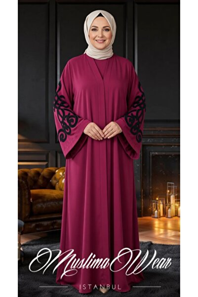 Muslima Wear عباية مسلمية من الساتان باللون العنابي