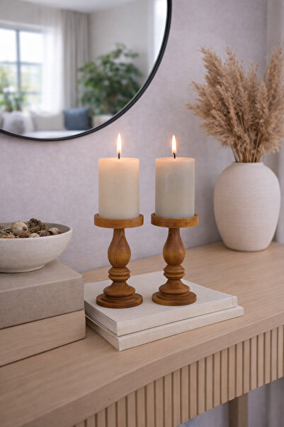 justwood 2 Li Luna Model Tabaklı Ahşap Şamdan Seti, Dekoratif Şamdan - 16 ve ...