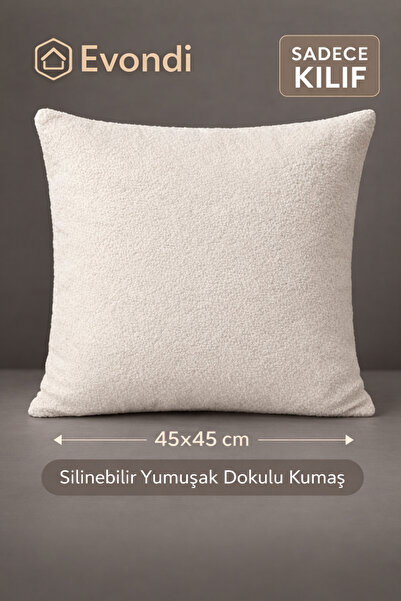 Evondi 45x45 قماش أبيض فاتح غطاء وسادة - ملمس ناعم قابل للمسح (قطعة واحدة)