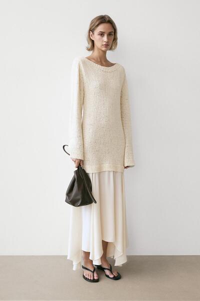 Massimo Dutti Asymmetrical midi dress with mixed detailing