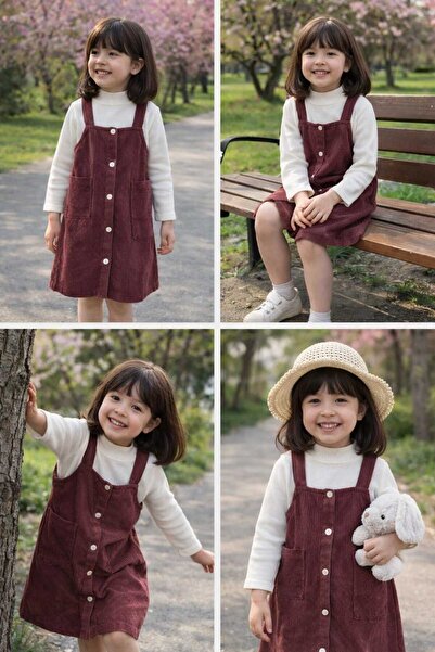 Huzeyfe Kids Bayramlık Kadife Salopet Elbise Kız Çocuk