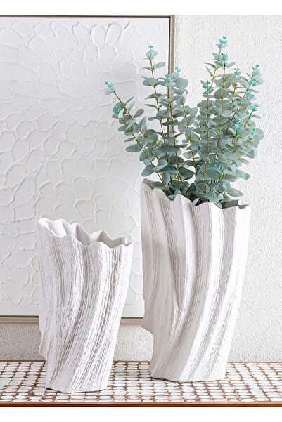 The Mia Licia Seramik Vazo Beyaz 29x19x47 cm