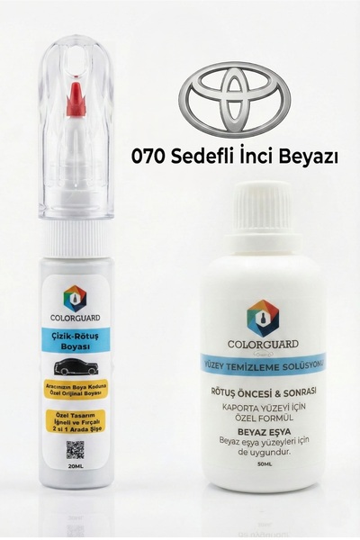 COLORGUARD Toyota 070 Sedefli İnci Beyazı 1.kat 2 in 1 Şişe Rötuş Boyası ve Y...