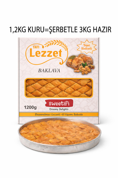 SWEETİFİ Tam Lezzet Ev Tipi Şerbetlik Cevizli Kuru Baklava 1200gr, Tepsi Hedi...