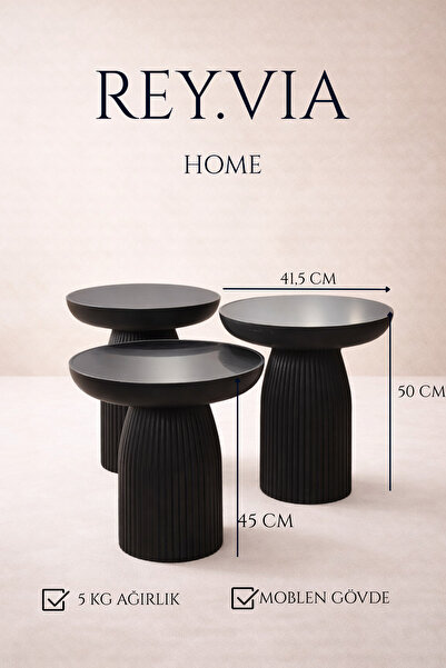 BRBSTORE SİYAH 3'LÜ MANTAR ZİGON SEHPA