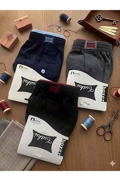 Store Tutku Erkek Penye Düz Boxer , %100 Pamuk , 3 lü düz renk kombini