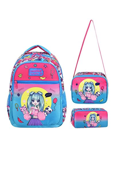 Waddell Anime cu model Girl School rucsac - Turcoaz și fucsia, licențiat, pen...