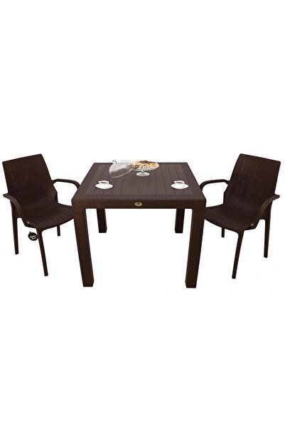 Mandella Elit Rattan 90x90 2 Kişilik Nirvana Koltuk Masa Takımı Kahverengi