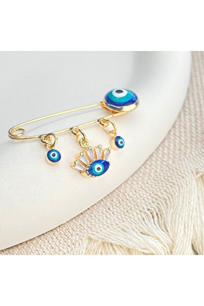 Kyver Bebek İğnesi Nazarlık Göz Yaka İğnesi Gold