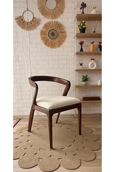 silla Concept Akrep Sandalye Teddy Krem Kumaş Ceviz Ahşap Sandalye