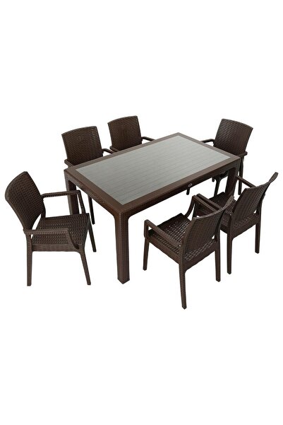 Mandella Elit Rattan 90x150 Elit Koltuk Camlı Masa Takımı KAHVERENGİ