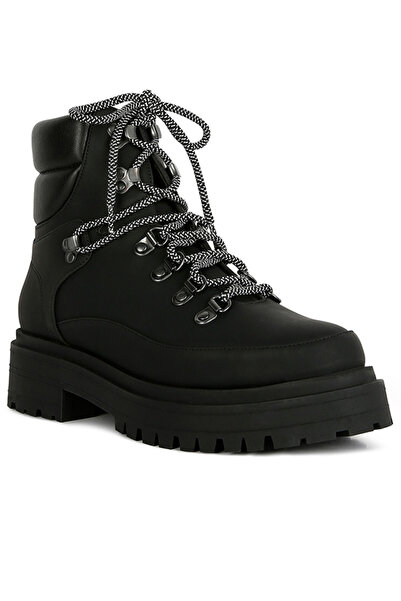 london Rag Women's Lace Up Chunky Platform Biker Boots in Black