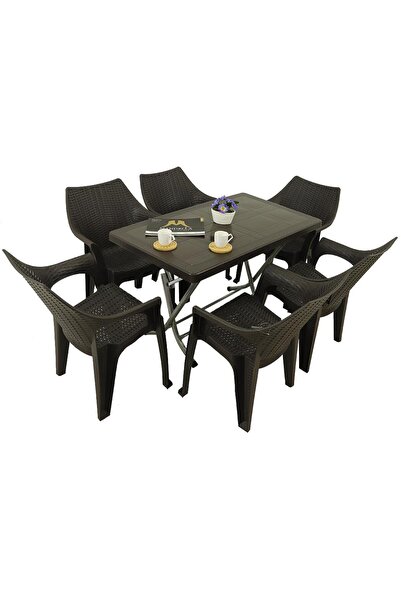 Mandella Zeugma 70x120 Katlanır Ayak 6 Kişilik Polo Koltuk Masa Takımı Kahver...