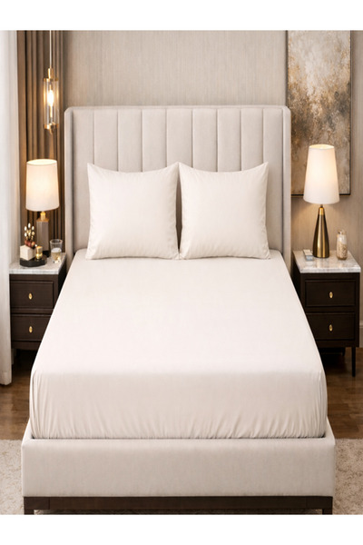 vionetta طقم ملاءات سرير قطنية مرنة باللون البيج مع أغطية وسائد