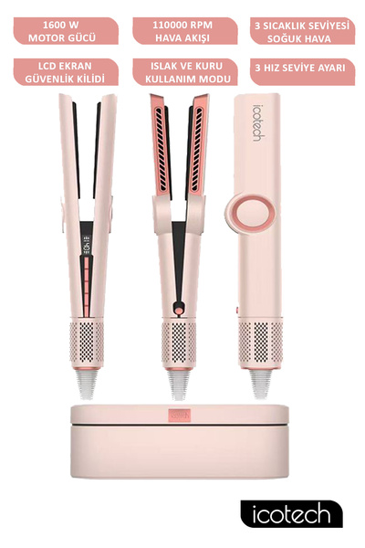icotech Hs50 Pro Pembe Airflow Saç Düzleştirici , Saç Şekillendirici , Saç Ma...