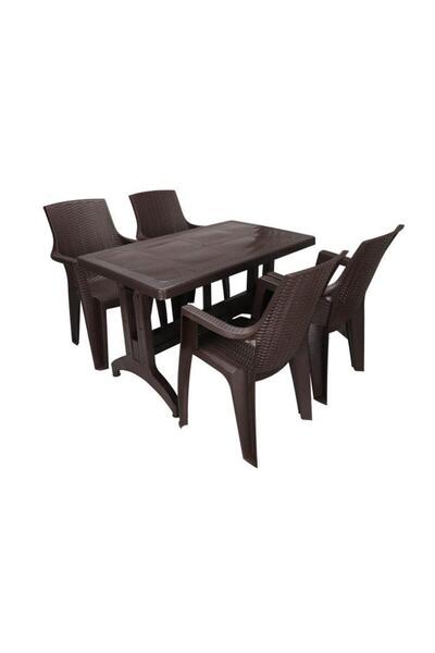 Mandella Zeugma 70x120 4 Kişilik Nibras Koltuk Masa Takımı Kahverengi