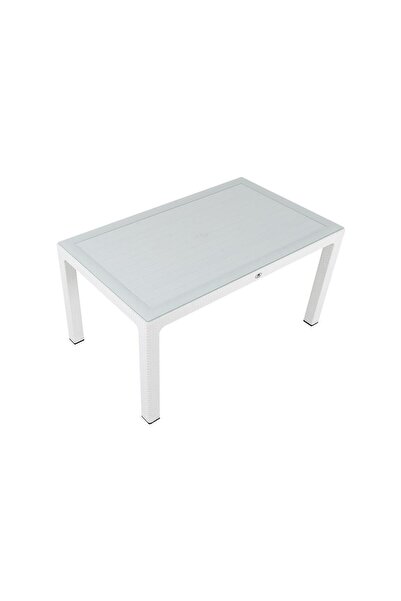 Mandella 90x150 Elit Rattan Masa (Camlı) BEYAZ