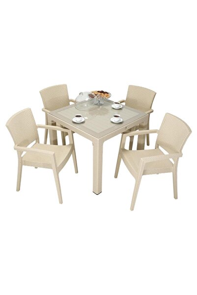 Mandella Elit Rattan 90x90 Zeus Koltuk Camlı Masa Takımı ÇÖLBEJİ