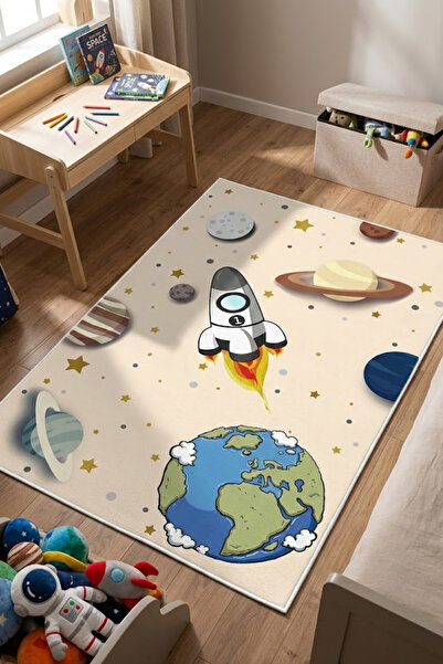 CENTER AVM Vizon Çocuk Odası Halısı Leke Tutmaz Makinede Yıkanabilir Kaymaz T...