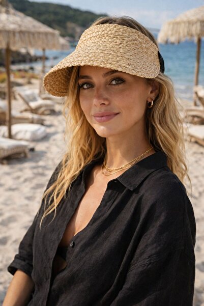 FELLMENS Pălărie de damă Tenisci, bej, tricotată manual, cu vizor din paie