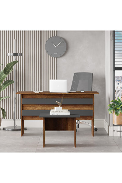 Yurupa Bega AB Ofis Masası Sehpa 2'li Ofis Büro Masa Takımı Barok-Antrasit BE...