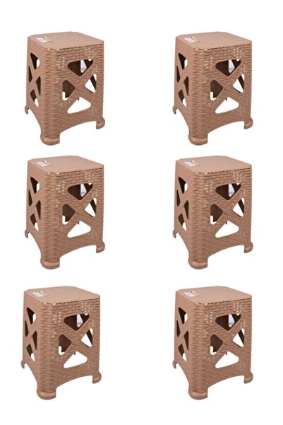 Mandella Sağlam Plastik Elit Rattan Büyük Tabure (6 Adet) Teak