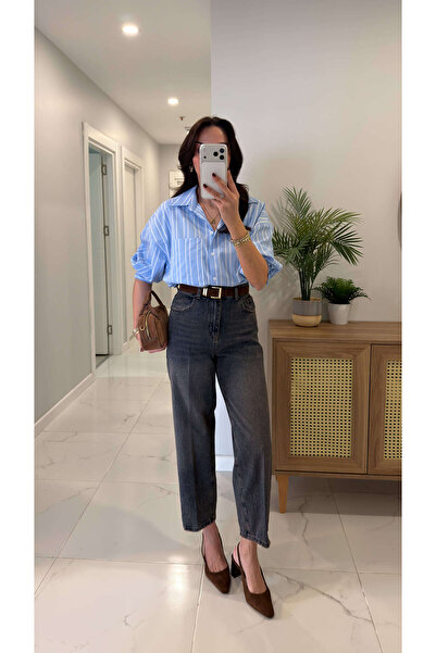 BİRCANÇİL Blugi largi cu centură Vinda Dark Snow Wash Brown Tint