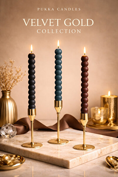 By Sirin Yıldız Pukka Candles 3’lü Bubble Şamdan Mum Seti Bordo Pudra Kahve D...