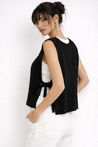 Be Best سترة نسائية سوداء برباط على الجوانب BE301