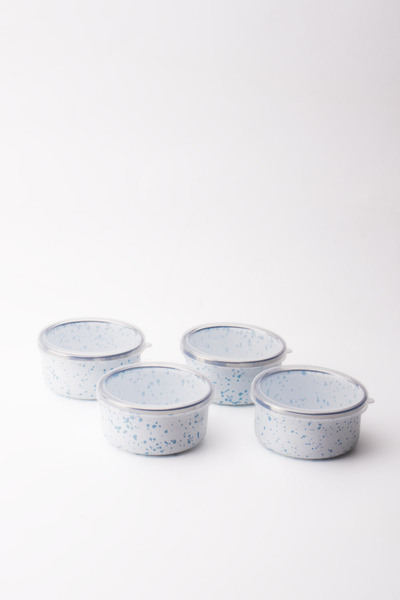 EMAYlab Speckles Enamel 4-Piece Bowl with Lid, Snack Bowl, Breakfast Bowl, Ja...