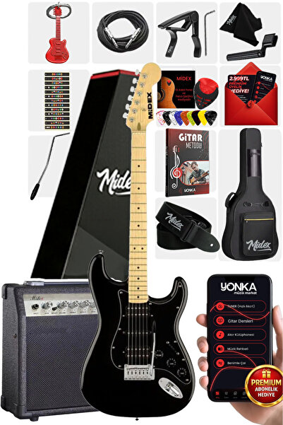 Midex Rph-40bk-30amp Full Black 30w Amfili Elektro Gitar Seti Hsh Manyetik Ma...