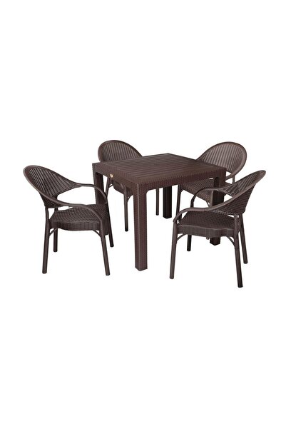 Mandella Elit Rattan 90x90 Eylül Koltuk Masa Takımı Kahverengi