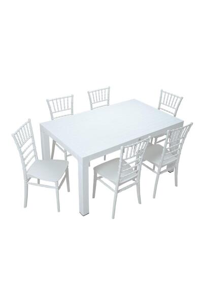 Mandella Wood 90x150 Silver Tifany Sandalye Masa Takımı Beyaz