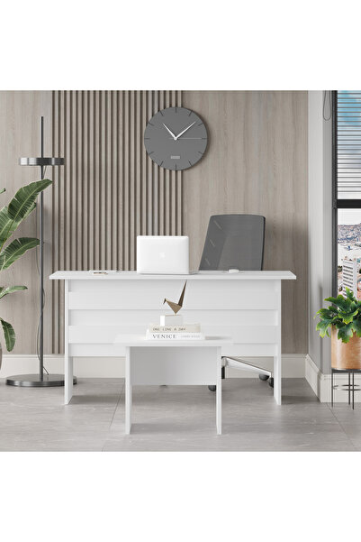 Yurupa Ofis Masası Sehpa 2'li Ofis Büro Masa Takımı  Beyaz