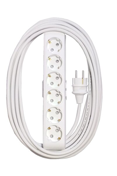 VİKO Ekonomik Beyaz 6'lı Grup Priz Topraklı Çocuk Korumalı 8 Metre Kablo (düz...