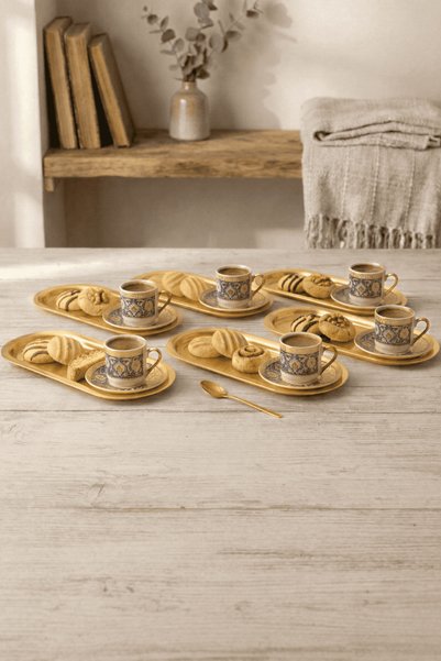 Sarkap Home 16X35 cm Set of 6 Gold Oval Presentation Trays Metal Serving Tray