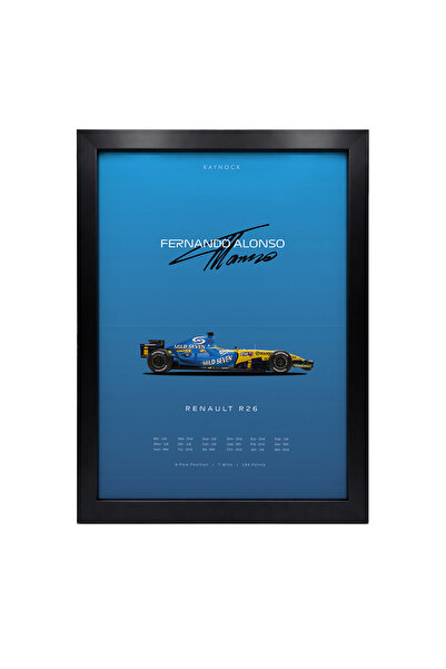 KAYNOCK Fernando Alonso, Renault R26, Formula 1, Poster Tablo Siyah Çerçeve