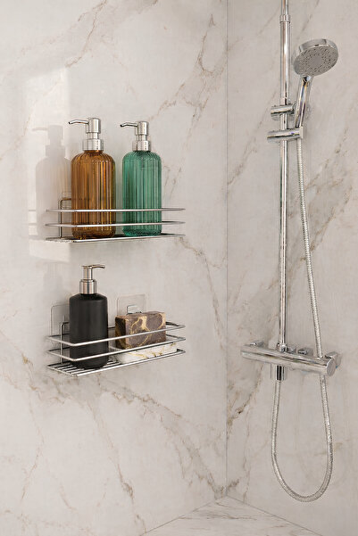 Sas Haus Organizator adeziv pentru baie Suport șampon Raft duș 2 buc. Crom Tş-01