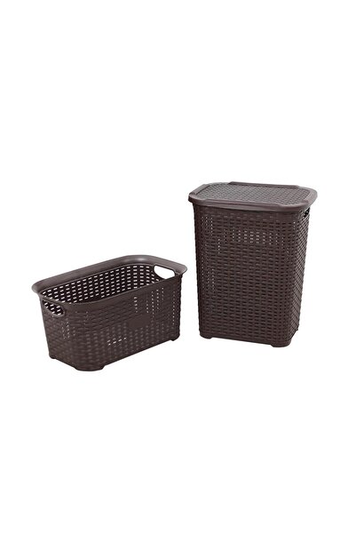 Genel Markalar Plastik Rattan Hasır Görünümlü Kirli Çamaşır Sepeti- Çamaşır s...