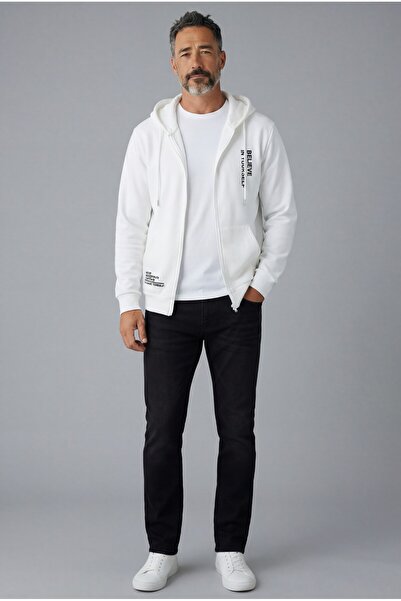 Altamira Men's White Believe Print Hooded Oversize Cardigan