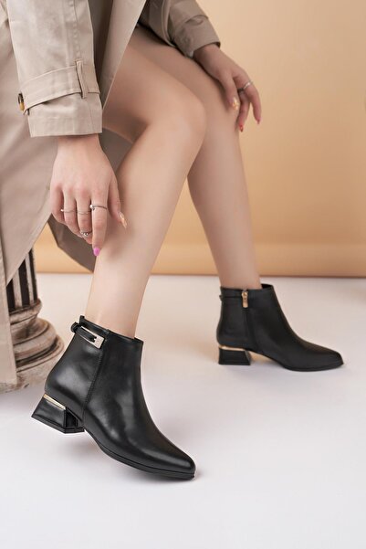 Nesil Shoes Cizme de iarnă pentru femei Özma 701 cu toc negru