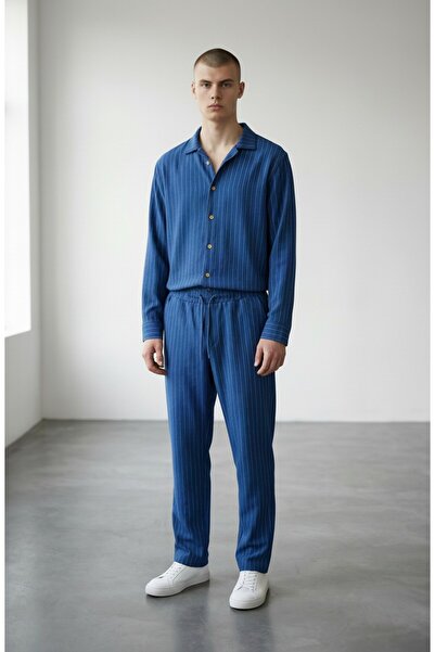 Altamira طقم قميص وجزء سفلي مخطط باللون الأزرق الداكن للرجال
