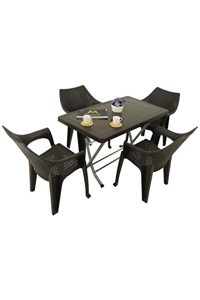 Mandella Zeugma 70x120 Katlanır Ayak 4 Kişilik Polo Koltuk Masa Takımı Kahver...