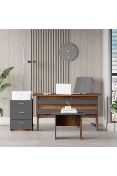 Yurupa Bega ABC Masa Sehpa Keson Ofis Büro Masa Takımı Barok-Antrasit BEG9-BA