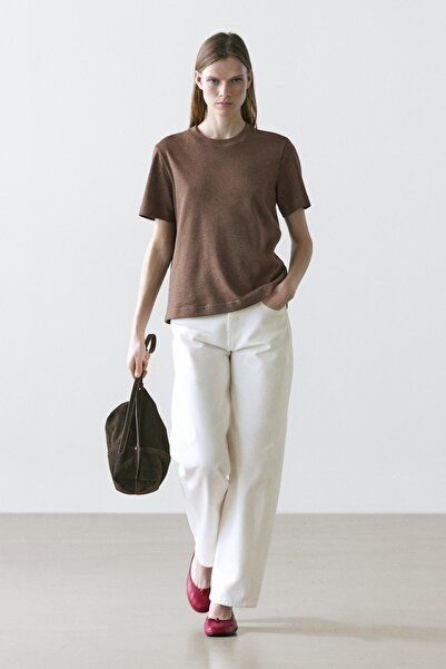 Massimo Dutti İnterlok bisiklet yaka %100 pamuklu t-shirt