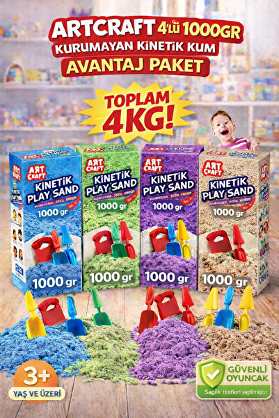 Sayıcı Kids 4-Pack Kinetic Sand Set 1000 Gr X4 |   Purple Pink Green Blue |  ...