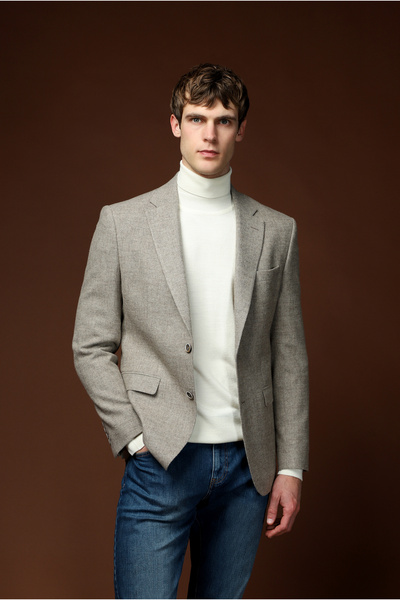 Kiğılı Jachetă Dobby din lână cu potrivire normală