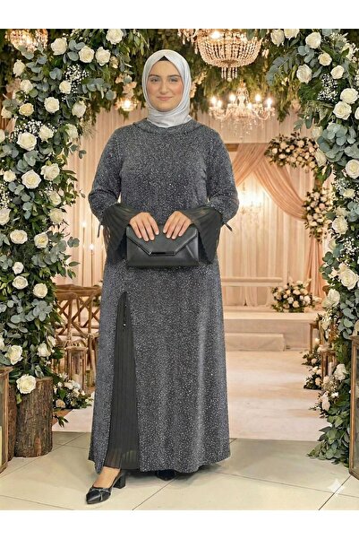 Butik büyük beden Önü Pliseli Taşlı Abiye