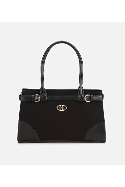 Hotiç Kadın Süet Siyah Kemer Detaylı Omuz Çantası