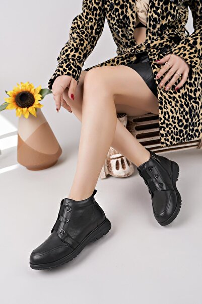 Mammamia D25KB 1730 Siyah Hakiki Deri Fermuarlı Kadın Bot